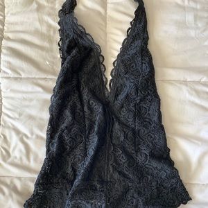 Black lace halter bodysuit